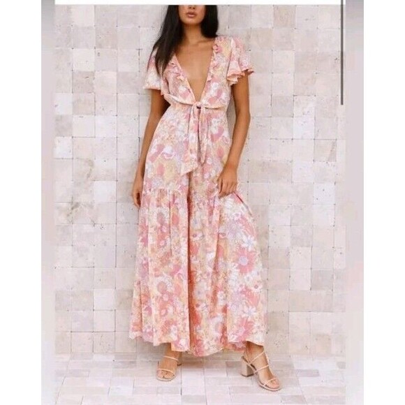 Hello Molly Floral Tie Front Jumpsuit Size 4 Wide Leg Flowy Boho Cottage NEW - Picture 1 of 7